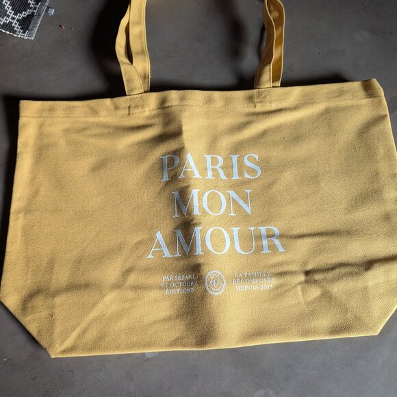 Sézane "Paris Mon Amour" Cotton Tote Bag | Yellow Ochre - Picture 5 of 12